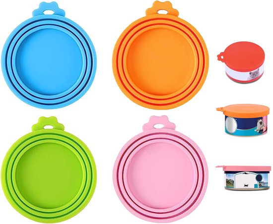 Set van 4 - Afsluit deksels voor blik - Blikjes sluiter - Hondenvoer - Kattenvoer - Groente blik - siliconen - Gemaakt van herbruikbaar siliconen