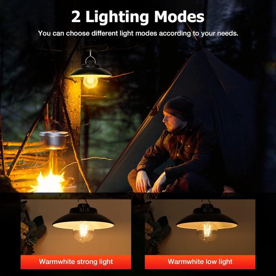 Campinglamp - Camping - Creatief retro LED Tentlamp - Draagbaar Kampeerlamp - Camplamp - Tent Verlichting - Lampjes - Sterk Licht - Fel - Oplaadbaar - IPX4 Waterdicht - Energieklasse A++ - voor vissen /tuin /wandelen /kamperen van Merkloos — afbeelding 2