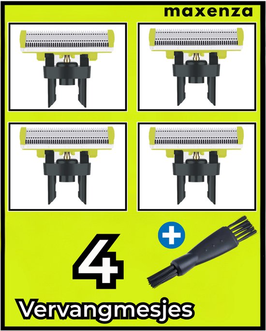 Maxenza Vervangmesjes Geschikt voor Philips OneBlade - Geschikt voor one blade philips vervangmesjes - One Blade - One blade mesjes - Inclusief Reinigingsborsteltje - QP2520/QP2530/QP2620/QP2630/QP2724/QP2834 - 4 Mesjes