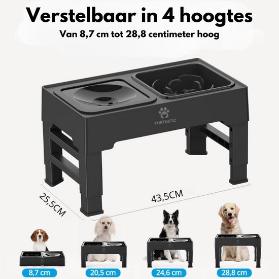 Gardner Pet Hondenbakken 2L, roestvrijstalen waterbak voor honden, langzame watervoerbak, metalen grote waterkommen voor huisdieren, anti-spatten waterdispenser voor grote honden, zwart