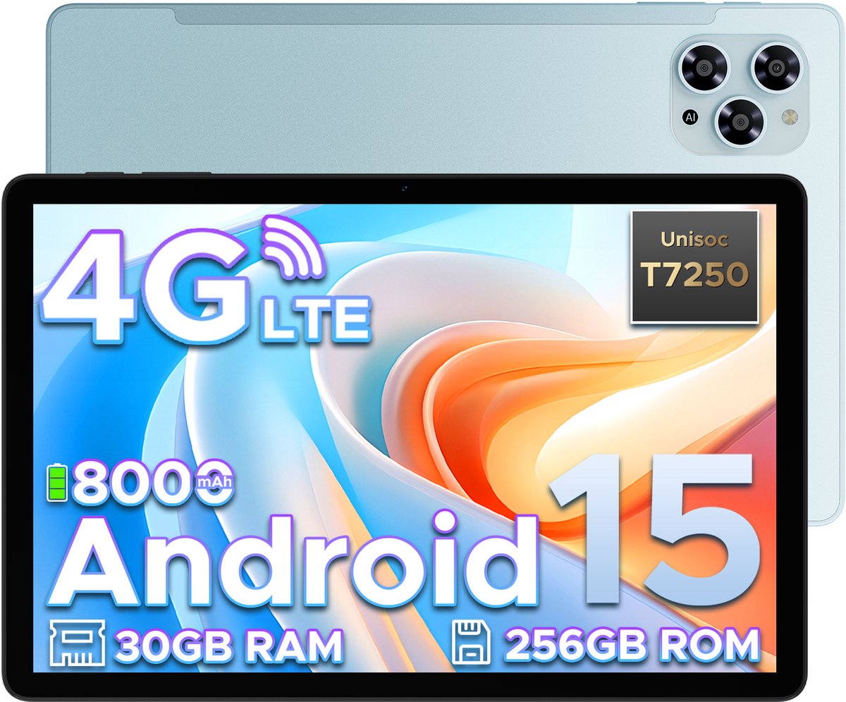 Doogee Tab G6-Android 15 Tablet-11 inth +90Hz - 4G LTE -6GB RAM+256 GB ROM (2TB TF) - Dubbele luidsprekers -8000 mAh- T7250 octa-core - 5G WiFi - BT5.0- Blauw