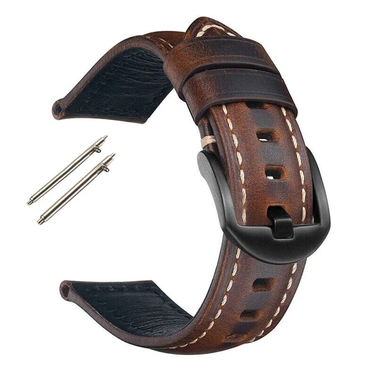 Vintage horlogeband universeel 22mm echt lederen band donkerbruin - zwarte gesp