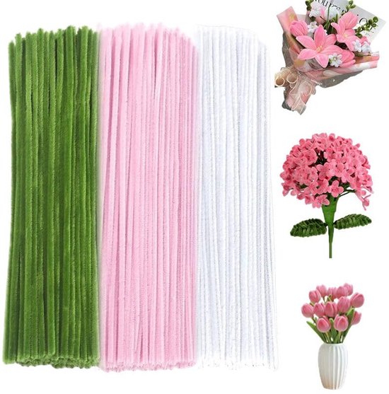 300 pièces - Bâtons Twister - Cure-pipes épais, fournitures d'artisanat - Pour projets d'art et d'artisanat, décorations créatives DIY - Wit, vert, rose clair