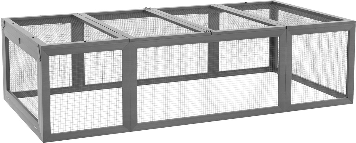 Merax Konijnenhok - Houten Konijnenren - Buitenhok Voor Konijnen En Cavia’s - Wintervast Kleindierenhok 180x90x48 cm - Met Openklapbaar Dak - Grijs