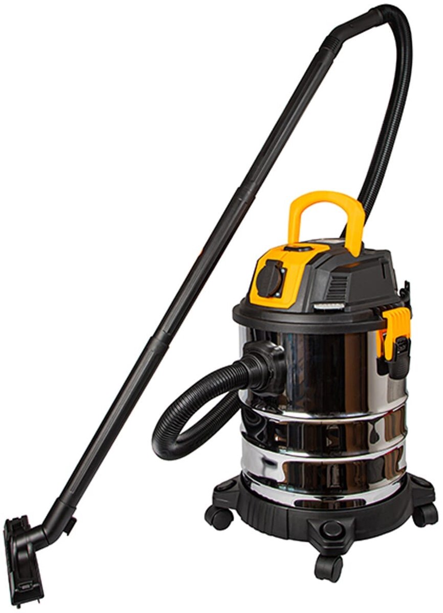 Blow Bouwstofzuiger 1300W + Stopcontact 2000W - 25L - 240V - 4 meter Snoer - Nat & Droog zuiger - Zwart/Geel