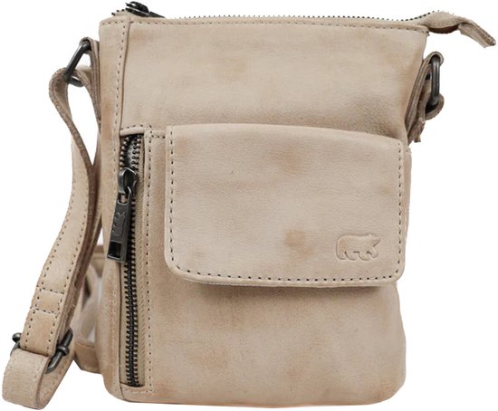 Foto: Bear design davide kleine leren crossbodytas schoudertas dames leer feather beige