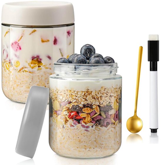 Otauoaea Overnight havermoutglazen, set van 4 stuks, 600 ml, met