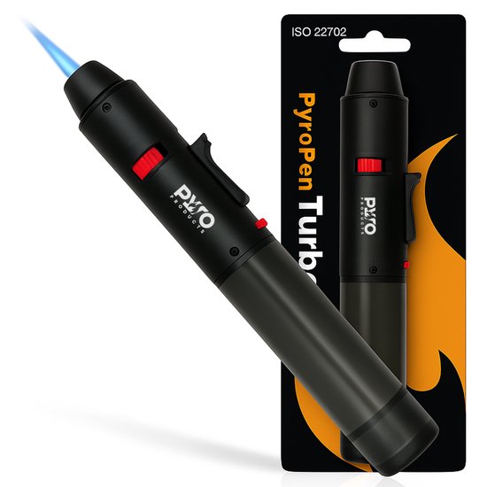 PyroProducts® PyroPen Turbo Aansteker – Lange aansteker – Windproof & navulbaar – Voor vuurwerk, kaarsen & BBQ – Kinderslot