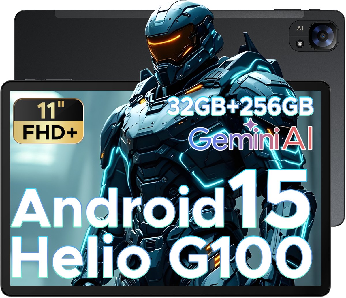 Doogee Tab E3 -Tablet-Android 15- 11 inch 90Hz FHD+ - 4G LTE-Gemini AI-32GB ROM+256GB ROM(2TB TF)-Helio G100-8800mAh/18W-Dubbele luidsprekers-Face ID-5G Wi-Fi-A GPS-GPS-Zwart