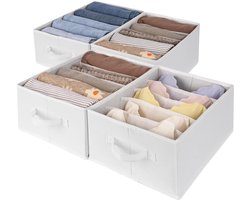 Kledingorganizers - 4 Opvouwbare Opbergbakken voor Kledingkast - Voor Broeken, T-shirts en Truien - Wit