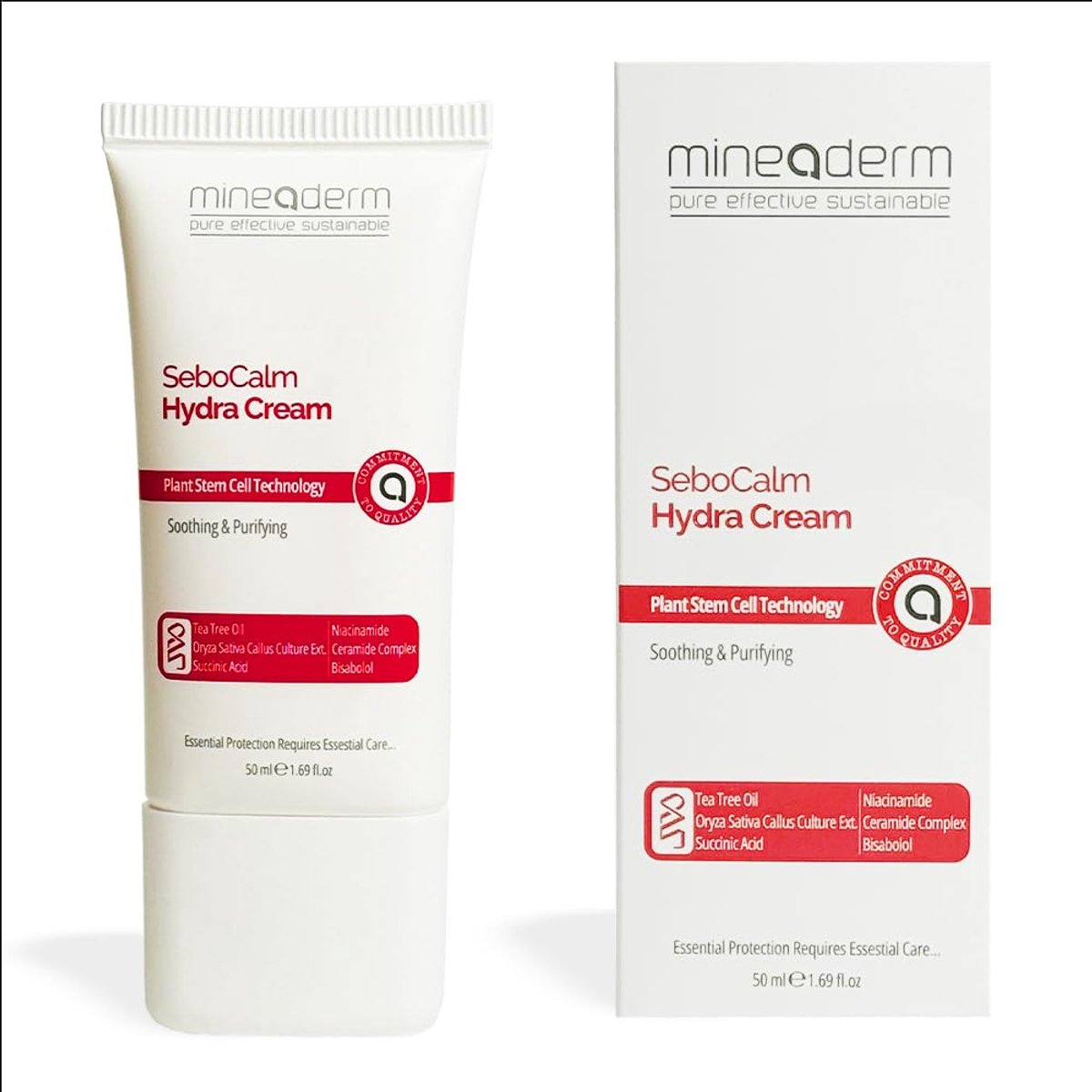 Mineaderm SeboCalm Hydra Cream – Face Cream with Ceramides, Tea Tree Oil & Succinic Acid – For Oily, Flaky & Reddened Skin – 50 ml