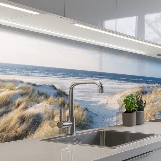 Keuken achterwand 300x80 cm - Spatscherm zelfklevend Duin - Meeuw - Strand - Zee - Zon - Muurbeschermer - Spatwand fornuis