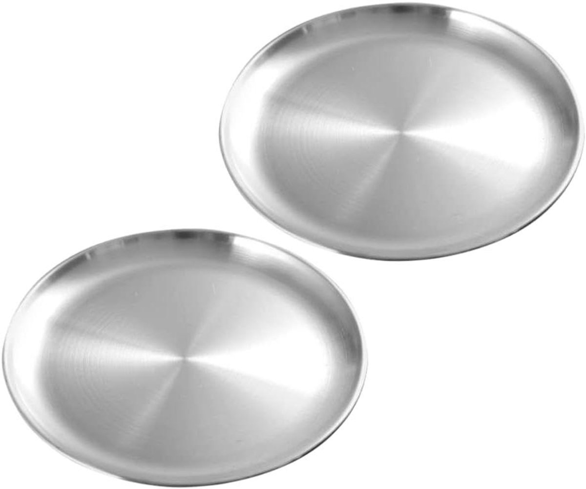 JHubers Goods - Set van 2 luxe ronde borden van 26 cm, ideaal voor steaks, salades, sushi en meer - Roestvrij stalen serveerschalen voor picknick, BBQ en diner - Metalen serveerplaten van hoge kwaliteit.