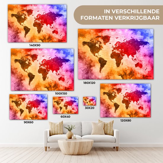 Wereldkaart aux couleurs chaudes de la peinture sur fond avec motif texturé 30x20 cm