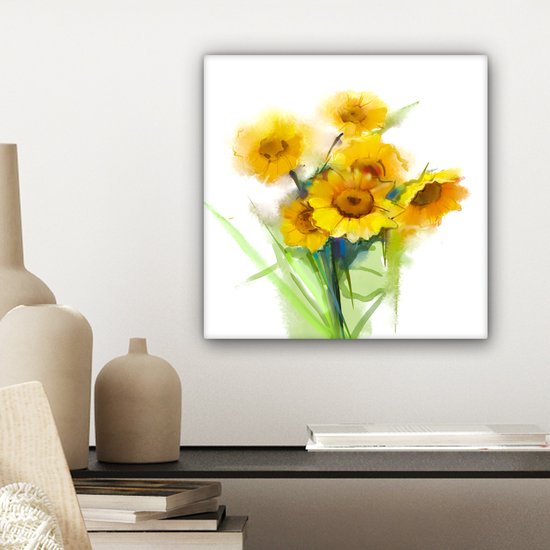 Peinture à l'huile sur toile - Tournesols - Couleurs - 20x20 cm - Décoration murale