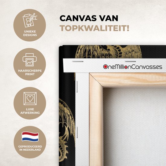 Toile Peinture Motifs - Dragon - Or - Zwart - 50x50 cm - Décoration murale