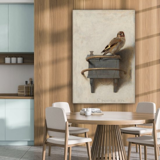 Canvas Schilderij - Het Puttertje - Oude Meester - 80x120 cm - Wanddecoratie - Hout Frame - Vogels - Woonkamer - Slaapkamer Decoratie - Accessoires
