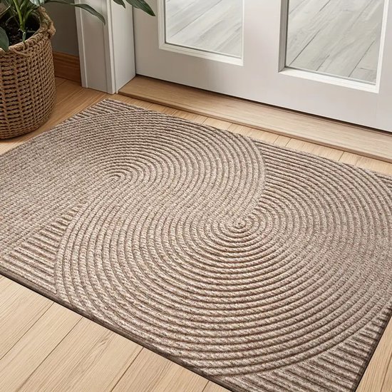 Paillasson antidérapant à rayures géométriques – Kaki – Polyester – Envers en caoutchouc – Facile à nettoyer – Idéal pour l’entrée, le porche ou le Garage – 75 cm x 45 cm