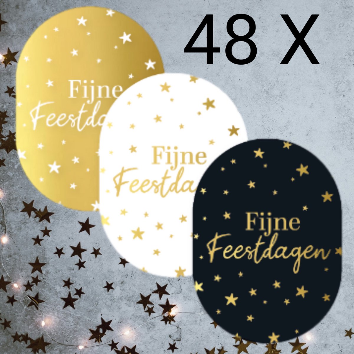 48 Sluitstickers-3 Kleuren-Stickers-Fijne Feestdagen-Kerststickers-Cadeaustickers