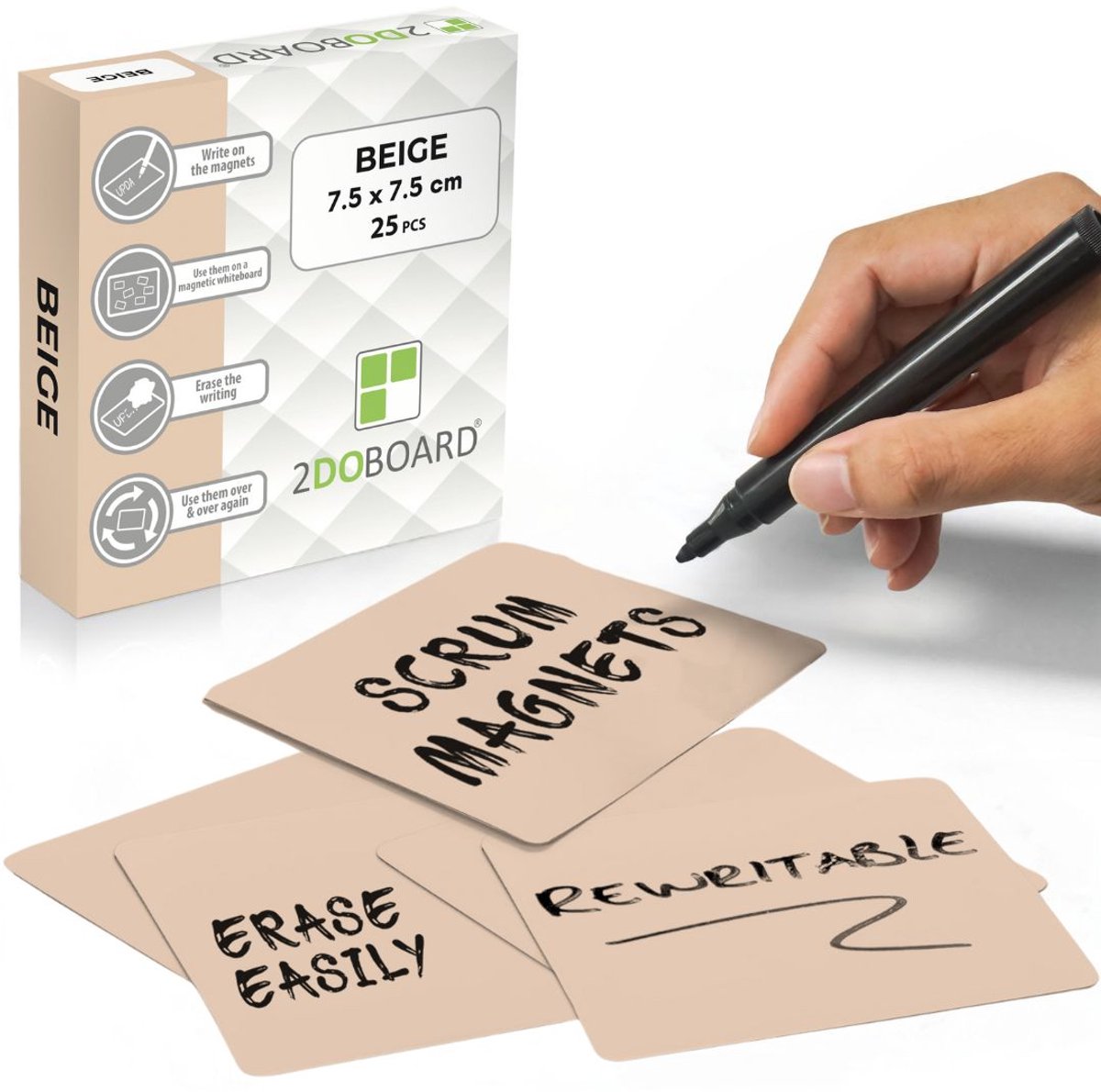 2DOBOARD Scrum Whiteboard Magneten 7,5 x 7,5 cm - 25 stuks - Beige – Herschrijfbaar
