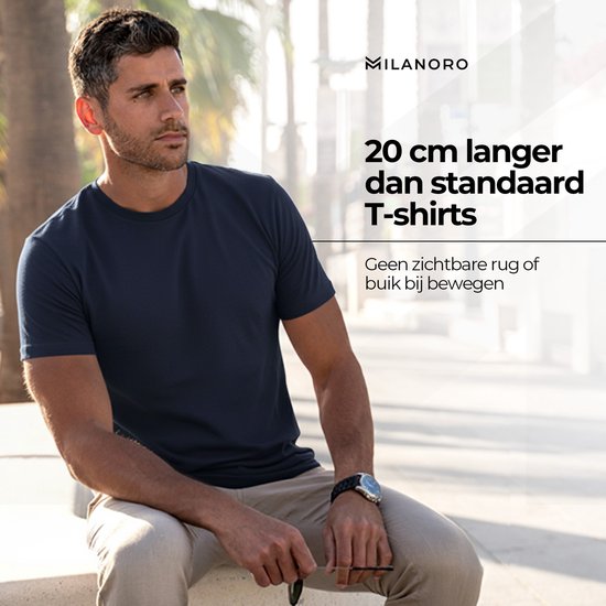 Milanoro - Lot de 4 T-shirts extra-longs en coton - Bleu marine - Col V- M