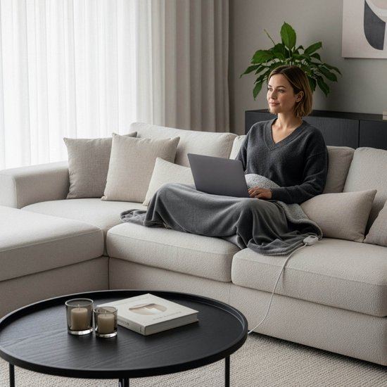 Inventum HB180G elektrische verwarmde bovendeken 180x130 cm - Eenpersoons - 9 warmtestanden - Uitwasbaar - Automatische uitschakeling - Fleece - Grijs