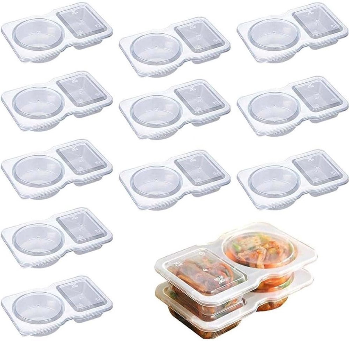 Kruiderij met dubbele compartimenten en deksels voor picknick of werklunch