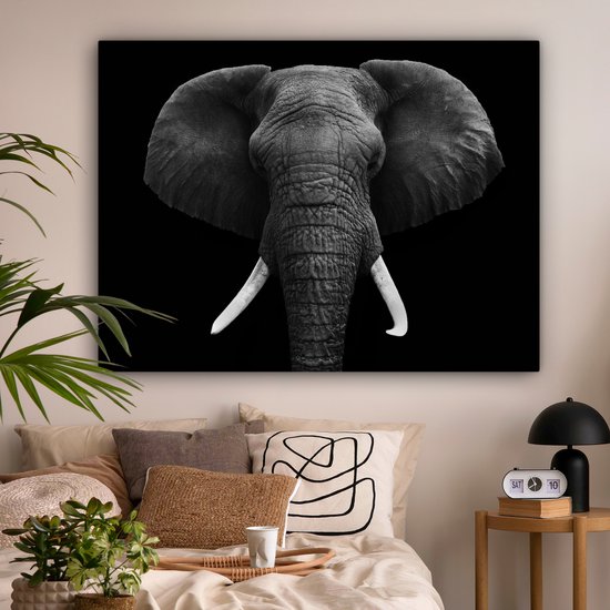 Toile - Animaux - Éléphant - Zwart - Wit - Décoration Décoration murale - 160x120 cm - Photo sur toile - Peintures sur toile salon