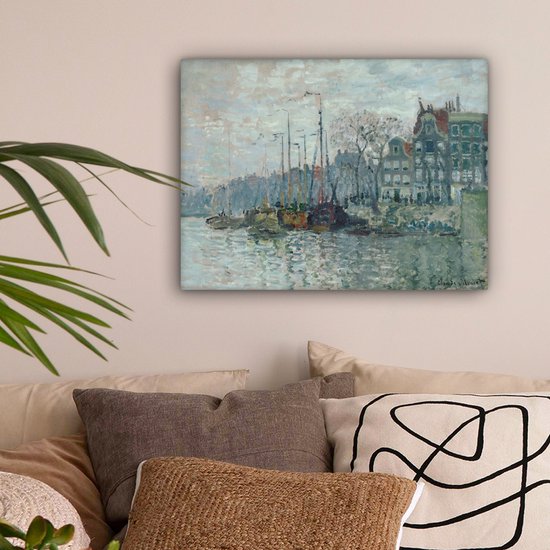 Tableau sur toile Zaandam la digue - Peinture de Claude Monet - 40x30 cm - Décoration murale