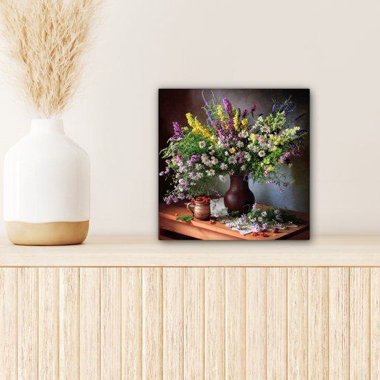 Tableau sur toile Fleurs - Tableau - Nature morte - Bouquet - Vase - 20x20 cm - Décoration murale
