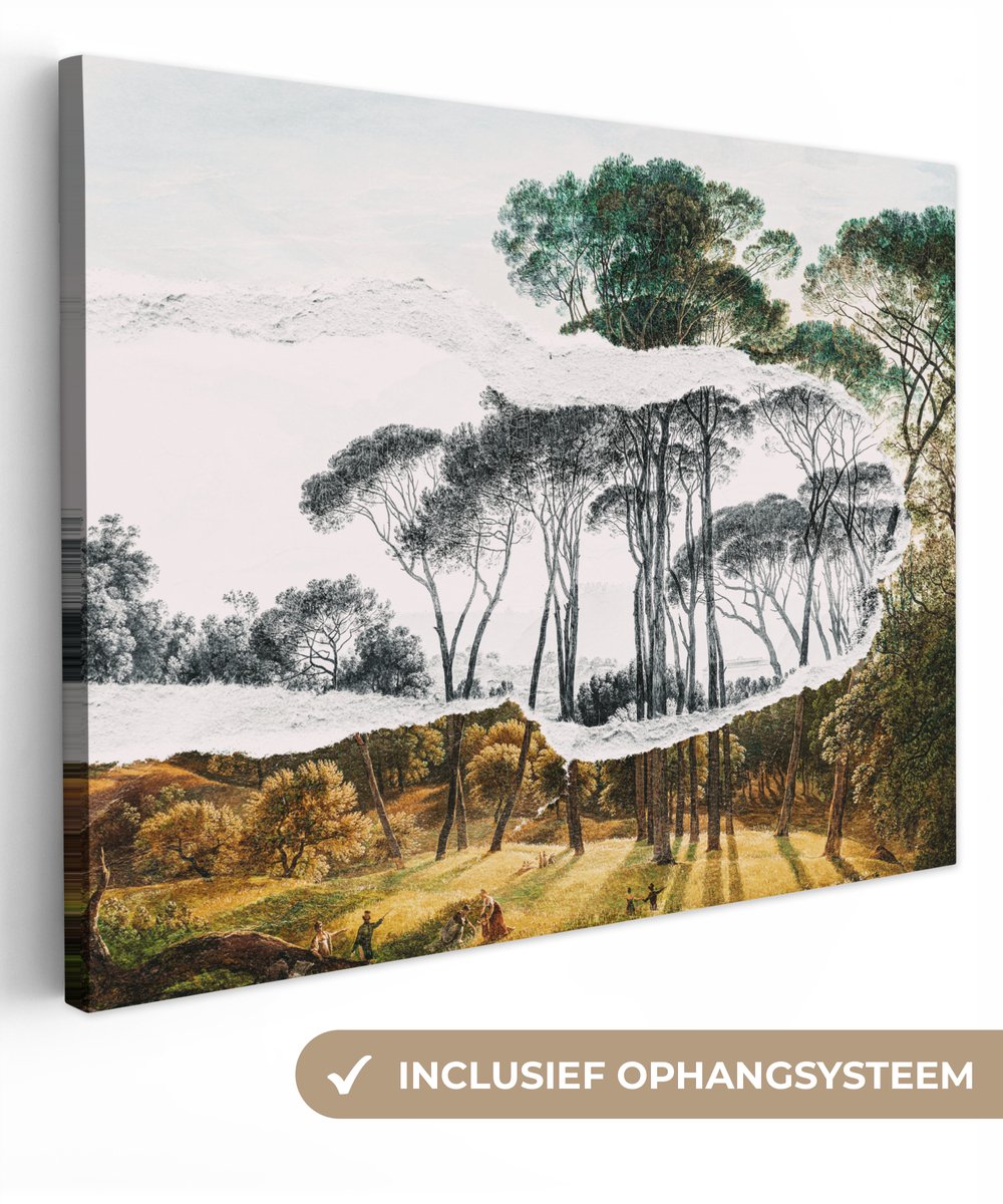 Canvas schilderij 40x30 cm - Wanddecoratie Italiaans landschap parasoldennen - Kunst - Hen