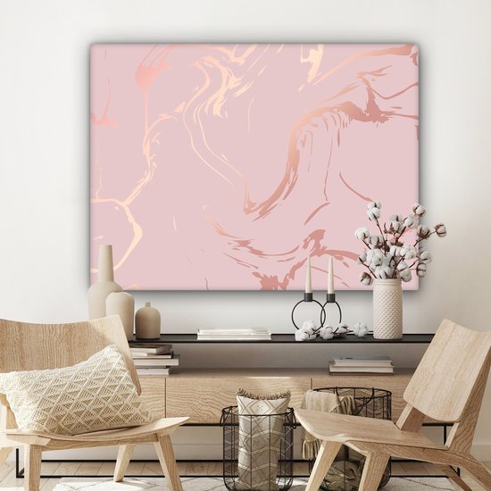 Tableau sur toile 120x90 cm - Décoration murale effet marbre - Or rose - Lignes - Décoration murale murale salon - Décoration chambre - Accessoires de décoration - Peintures sur toile
