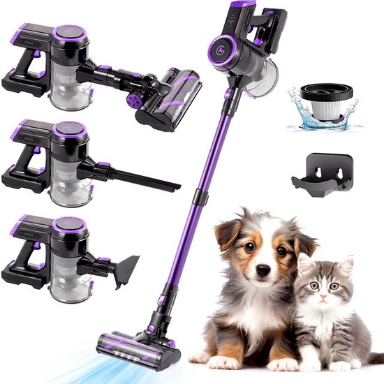 AG Steelstofzuiger Draadloos Deep Purple - Stofzuiger Zonder Zak - Geschikt voor Dierenharen- Krachtig -Kruimeldief- Draadloze Stofzuigers - Steelstofzuigers - Kruimelzuiger - Compact & Licht