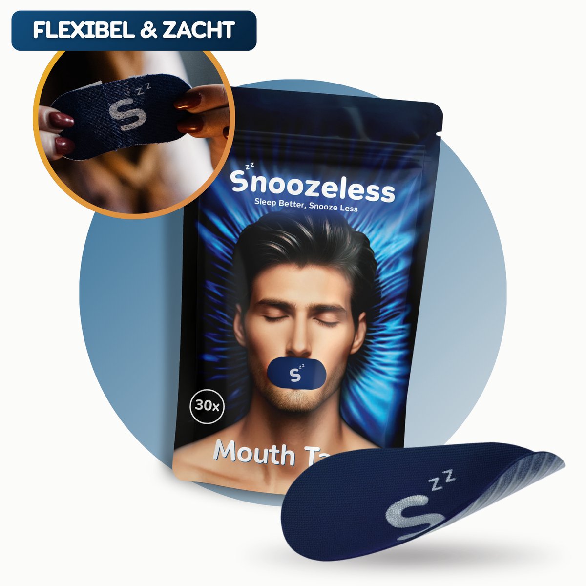 Snoozeless Mondtape – Extra Comfortabele Anti-Snurktape – Zonder Gaatje, Ademend en Huidvriendelijk – Hypoallergene Slaaptape – 30 Stuks