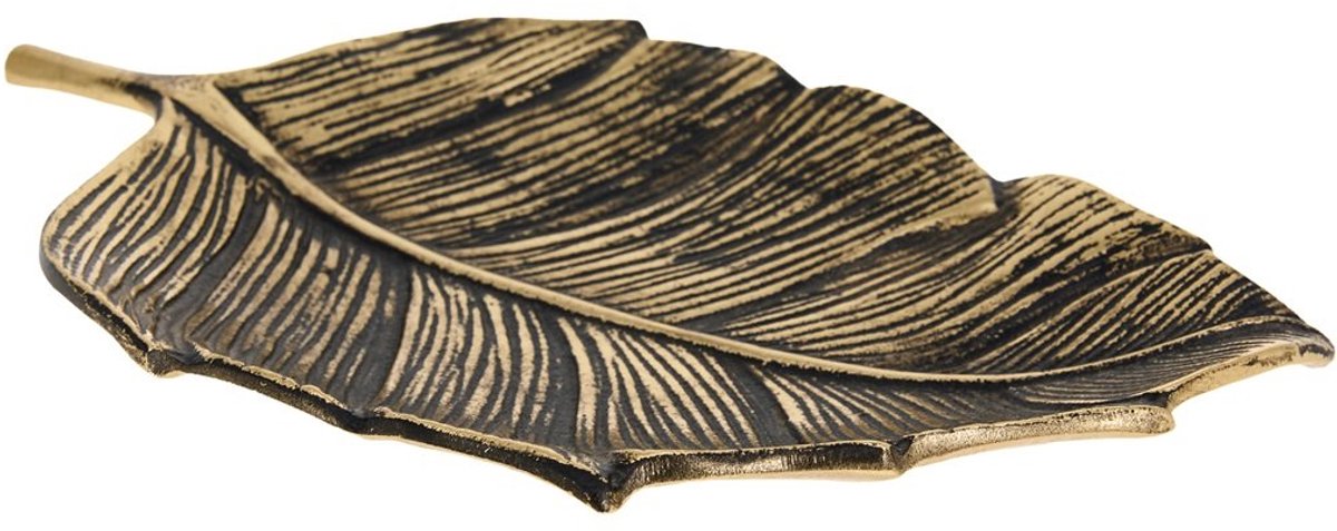 Leaf plateau - decoratie schaal - dienblad - metaal - antiek goud - large 30cm