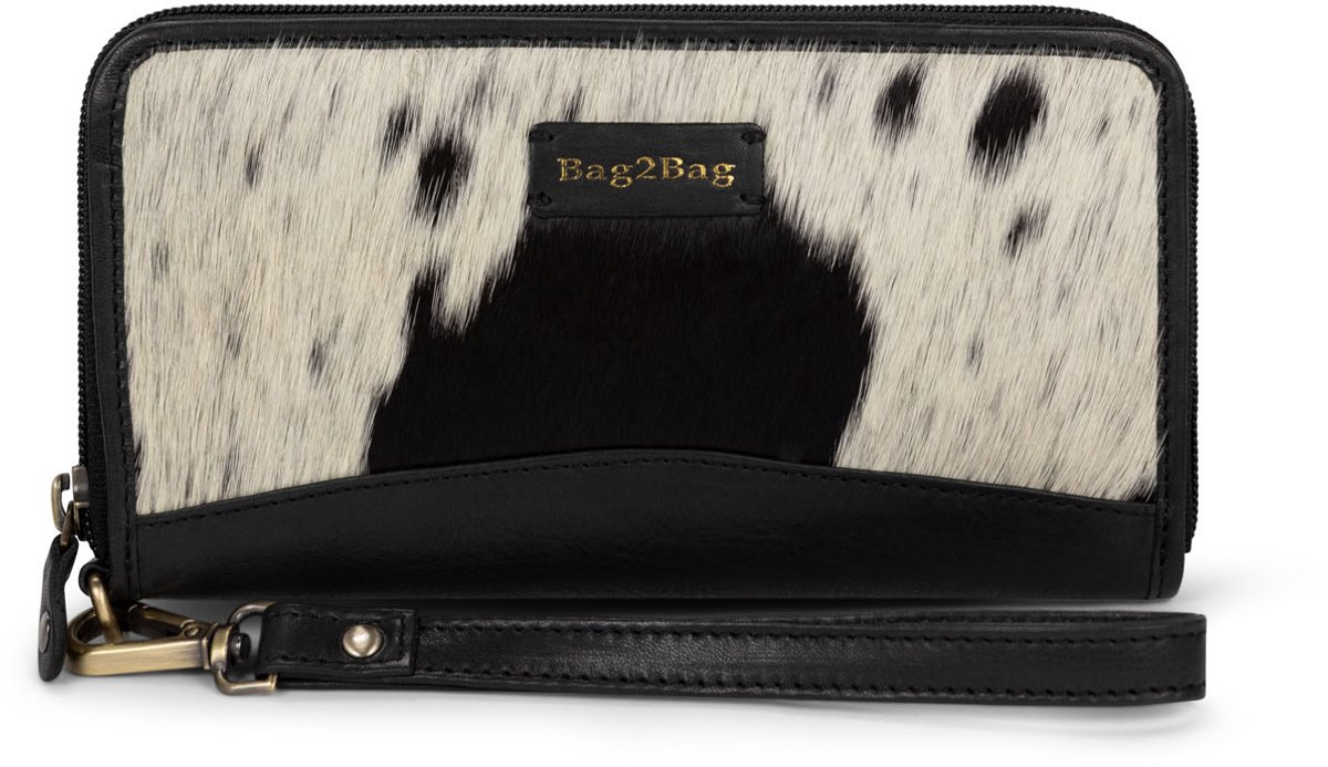Bag2Bag Leren Portemonnee met Koeienhuid Porto Black