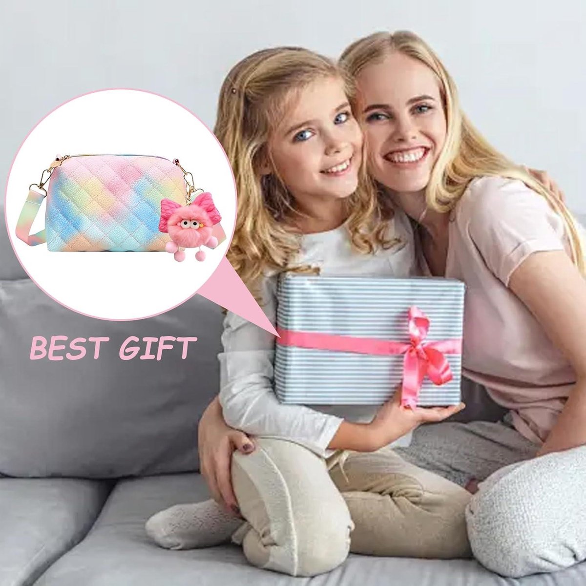 Jzhen Regenboog handtas voor kinderen, schoudertas, handtas, crossbody, messengertas, schattige cartoon mini-tas voor kinderen, crossbody portemonnee met verstelbare schouderriem, Regenboog