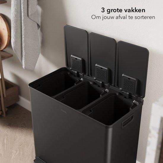 Garbiq Prullenbak 30 liter (2 x 15L) - 2 Vakken - Zwart - HÜSQ