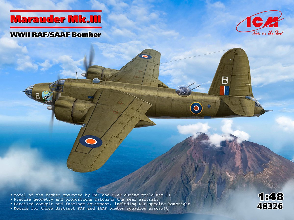 ICM Modelbouwpakket Vliegtuigen - 48326 Martin B-26 Marauder Mk.III - RAF/SAAF Bommenwerper WWII - Propellervliegtuig Plastic - 1:48 - Modelbouw