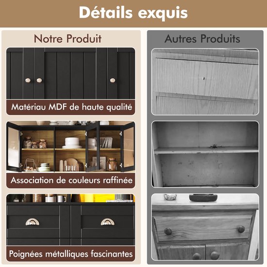 Buffetkast 140 x 40 x 175 cm, keukenkast, hoge kast, keukenbuffet