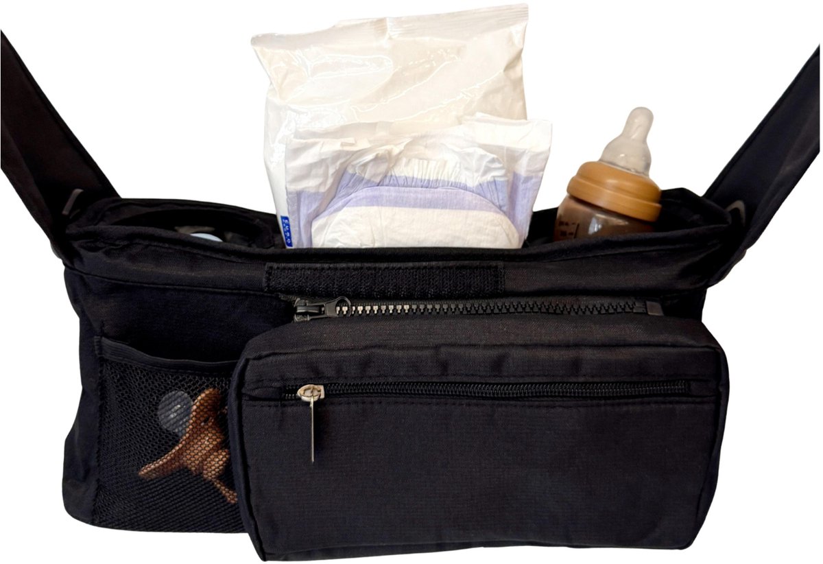 Kinderwagen Organizer – Universele Buggy Tas – Kleine Luiertas – Waterdicht & Stijlvol – Opbergvak voor Flesjes, Luiers & Accessoires – Zwart