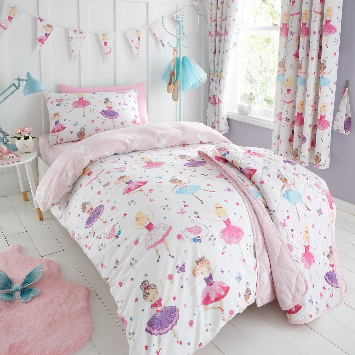 Ballerina - Dekbedovertrek - 120 x 150 cm. - Peuter Junior - Dekbed - Wit met Roze