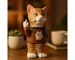 AnimalsAttitude – Middelgrote Trui Kat Figurine met Middelvinger – 3D-geprint PLA Beeldje – Conversation-Worthy Gift
