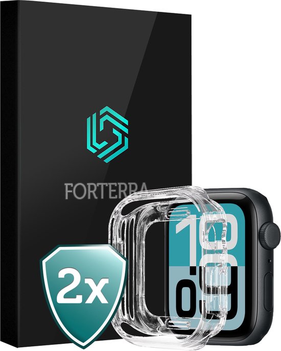 Étui de montre connectée Forterra compatible avec Apple Watch SE 3 44 mm, coque en Siliconen, coque intégrale - Coque compatible avec Apple Watch SE 3 44 mm, coque en Siliconen Bumper - Transparent - Lot de 2