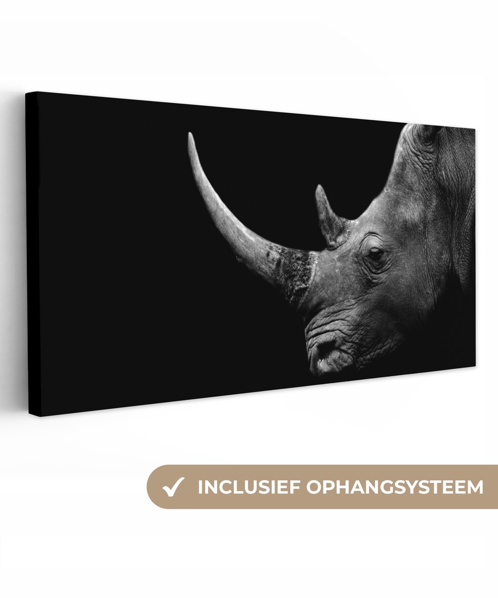 Canvas - Wilde dieren - Neushoorn - Natuur - Gras - Schilderijen op canvas - 60x30 cm - Foto op canvas - Canvasdoek