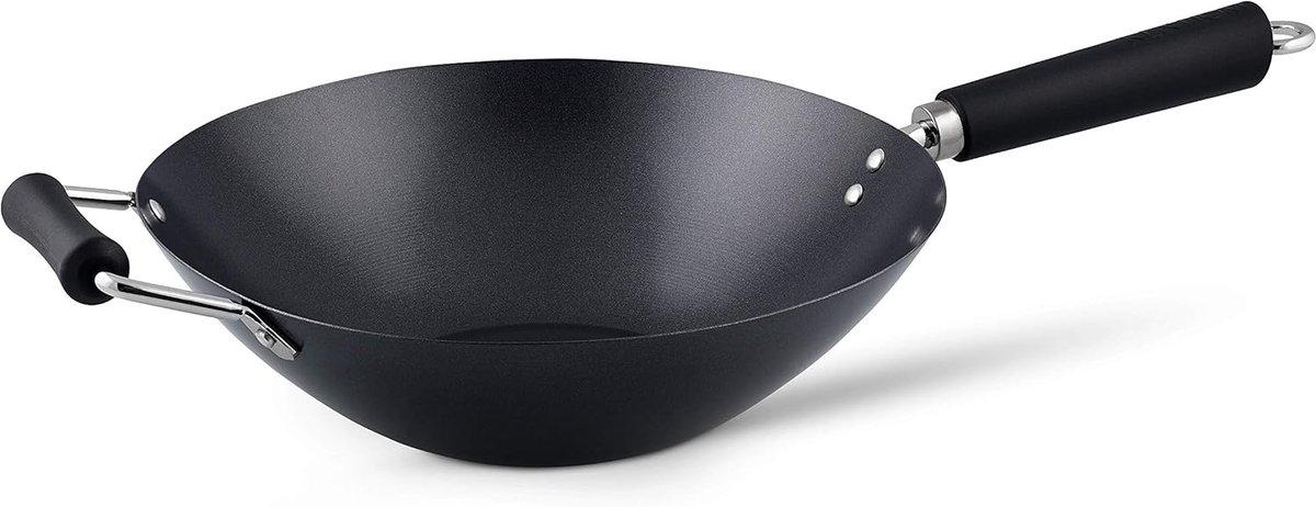 Koolstofstaal Wok 31cm - Geschikt Voor Inductiekookplaten - Vaatwasmachinebestendig - 2 Jaar Garantie
