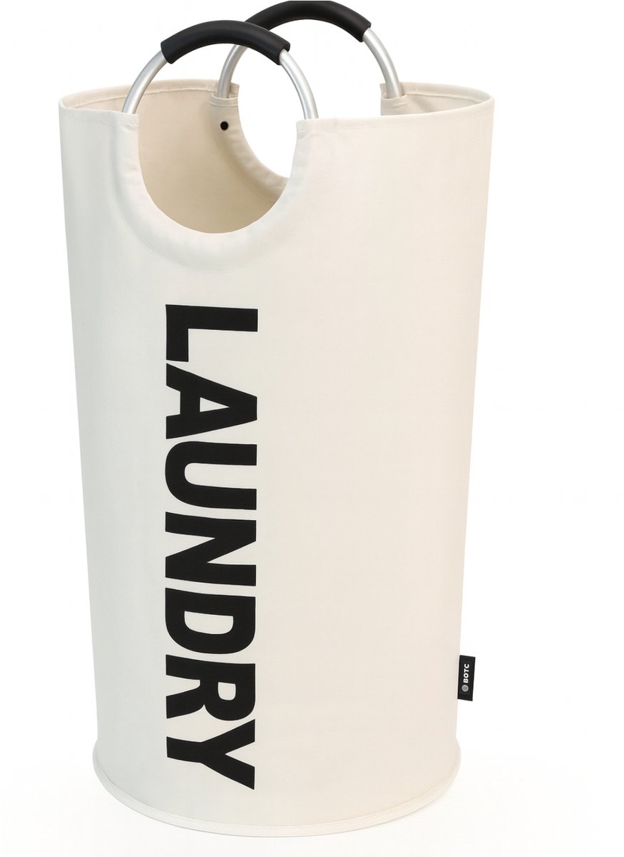 BOTC Wasmand - Waszak - Laundry basket - Wassorteerder - 38x63 cm - waszak vouwbaar - draagbaar wasbox - Gebroken wit