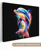 Peinture sur toile 80x60 cm - Décoration murale Graffiti - Animal - Dauphin - Coloré - Décoration murale murale salon - Décoration chambre - Accessoires de chambre - Peintures