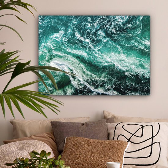 Canvas schilderij 80x60 cm - Wanddecoratie Oceaan - Water - Zee - Luxe - Groen - Turquoise - Muurdecoratie woonkamer - Slaapkamer decoratie - Kamer accessoires - Schilderijen op canvas