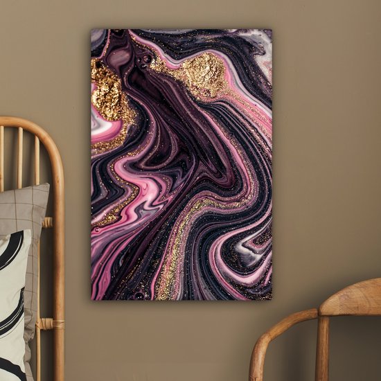 Tableau sur toile aspect marbre - Rose - Goud - Or - Luxe - Marbre - 60x90 cm - Décoration murale